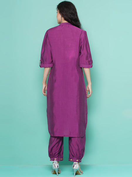 Purple Art Silk Afghani Set-WRKS115