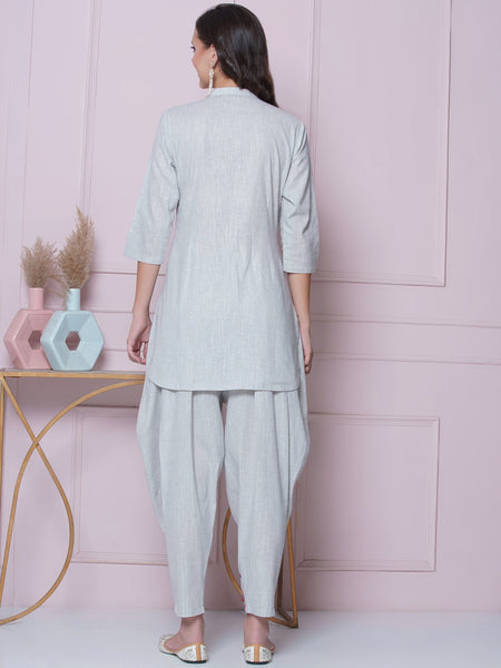 Grey Cotton Handloom Embellished kurta with embroidered Salwaar-WRKS158