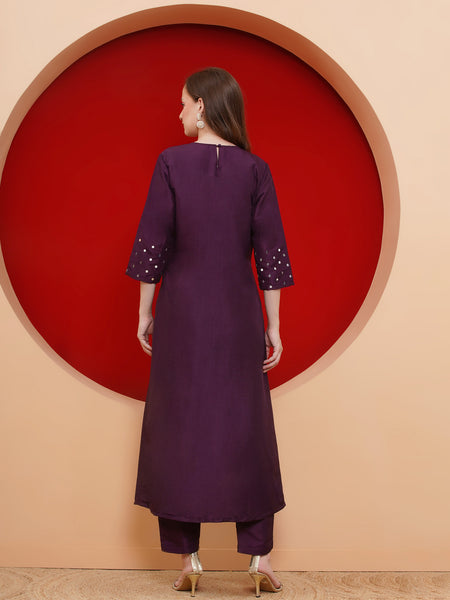 Purple Hand Embellished Kurta Set-WRKS186