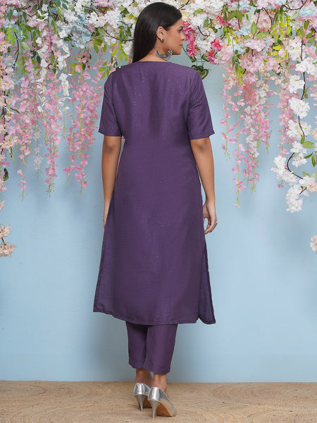 Mauve Hand Embellished Jacket with Inner and pant-WRKS200