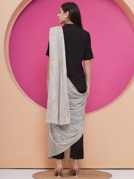 Black Hand embellished set with attached drape-WRKS193
