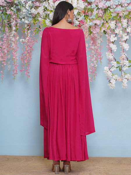 Pink Chinnon Hand embellished long sleeves kurta with Lehnga-WRKS196