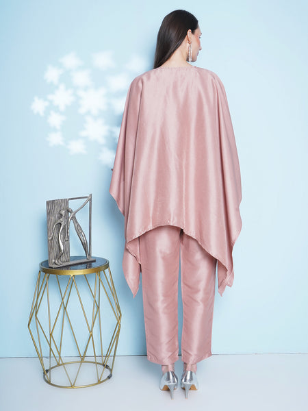 Rose Gold Silk Muslin 3 Pcs Hand Embellished Kaftaan Set-WRKS150