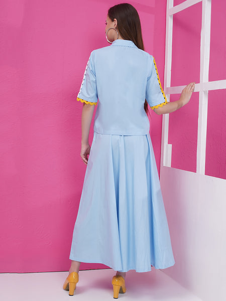Blue Cotton Popline Top with Skirt-WRKS171
