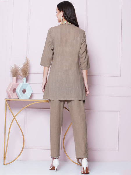 Brown Cotton Coord Set-WRKS157