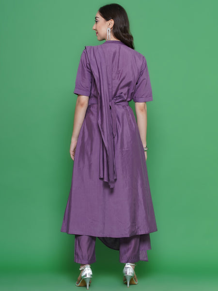 Mauve Hand Embellished Drape Set-WRKS129M
