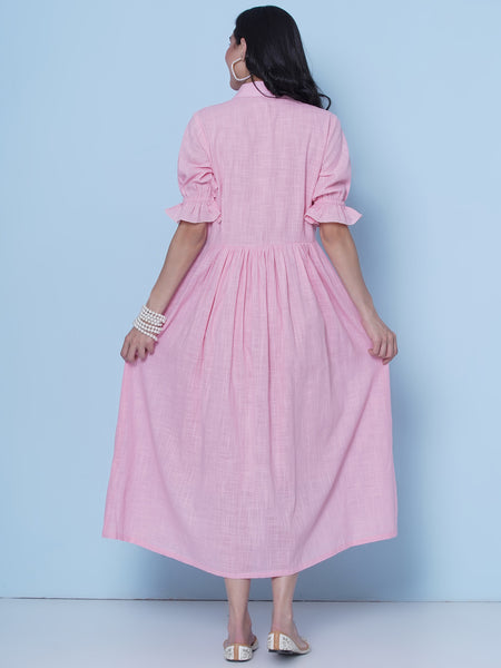 Baby Pink Cotton Hand Embellished Dress-WRK463