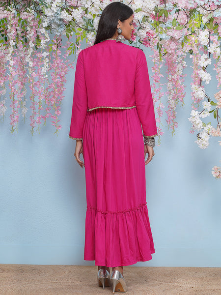 Pink Full Lenght Anarkali Gown with Hand embellished short jacket-WRK473