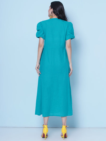 Blue Embroidered Angrakha Dress-WRK462