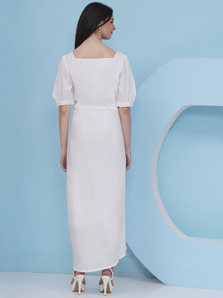 White Rayon Crepe Dress-WRK481