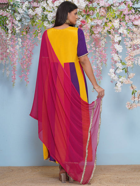 Multi Coloured Anrkali Gown with Dupatta-WRK474