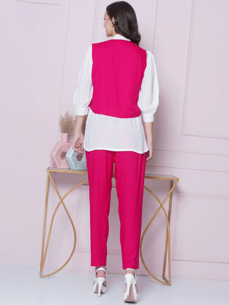 Pink Rayon Slub Embroidered Jacket with shirt and Pant-WRKS161
