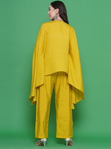 Lemon Yellow Muslin Hand Embellished Kaftaan Set-WRKS130