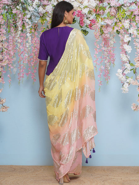 Pink and Yellow drape skirt Kaftaan with Top-WRKS198