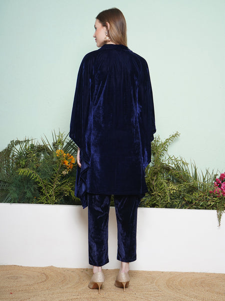 Navy Blue Hand Embellished Kaftaan Style Kurta with Pant-WRKS136