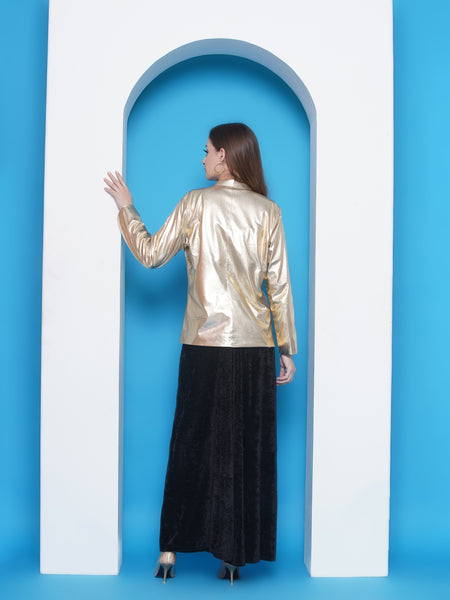 Golden Hand Embellished Blazer with Black velvet Jumpsuit-WRKS144