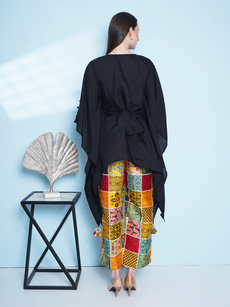 Black Kaftaan With Mirror work bely and printed Plazzo-WRKS154