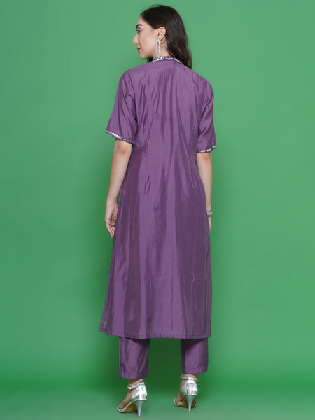 Mauve Muslin set with hand embellished Jacket-WRKS128M