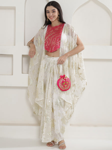Falak Ivory Zari Ensemble – Cape & Skirt Set-WRKS250
