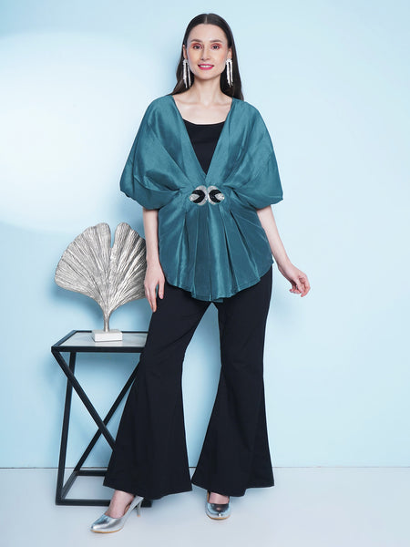 Teal Green hand Embellished 3 Pcs Set -WRKS152