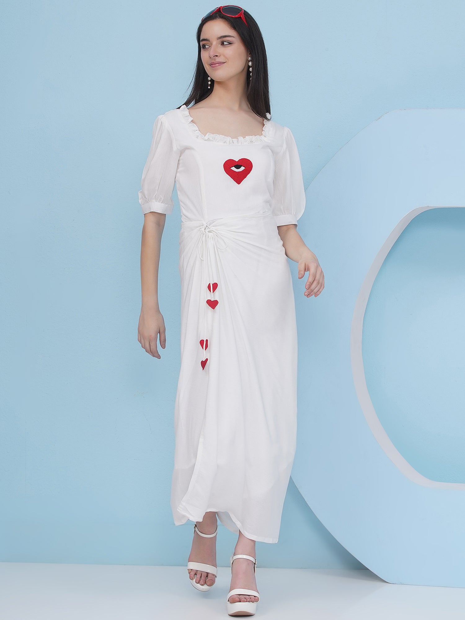 White Rayon Crepe Dress-WRK481