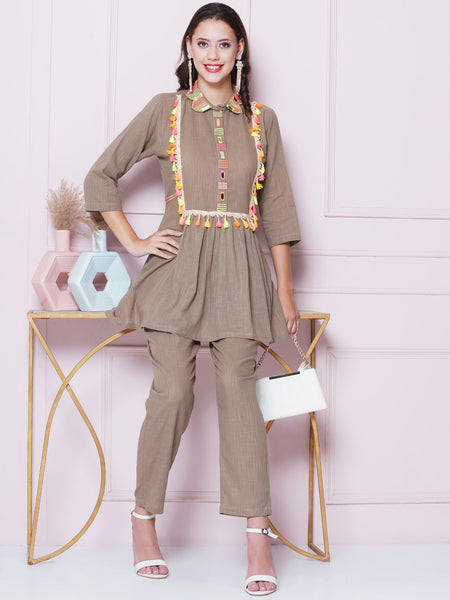 Brown Cotton Coord Set-WRKS157