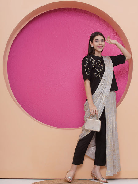 Black Hand embellished set with attached drape-WRKS193