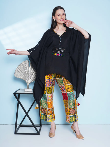 Black Kaftaan With Mirror work bely and printed Plazzo-WRKS154