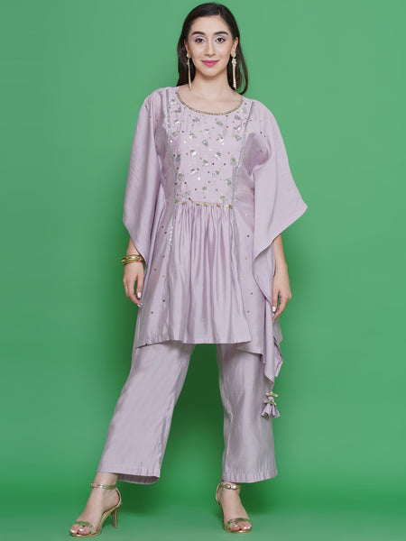 Light Mauve Hand Embellished Kaftaan Set-WRKS134