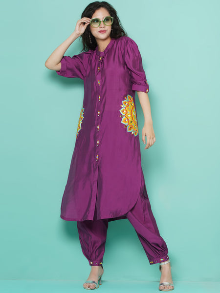Purple Art Silk Afghani Set-WRKS115