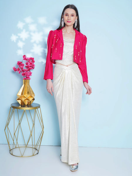 Silver corset and pink hand embellished Jacket-WRKS149