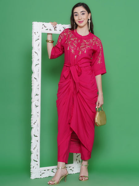 Pink Hand Embellished Muslin Set-WRKS133