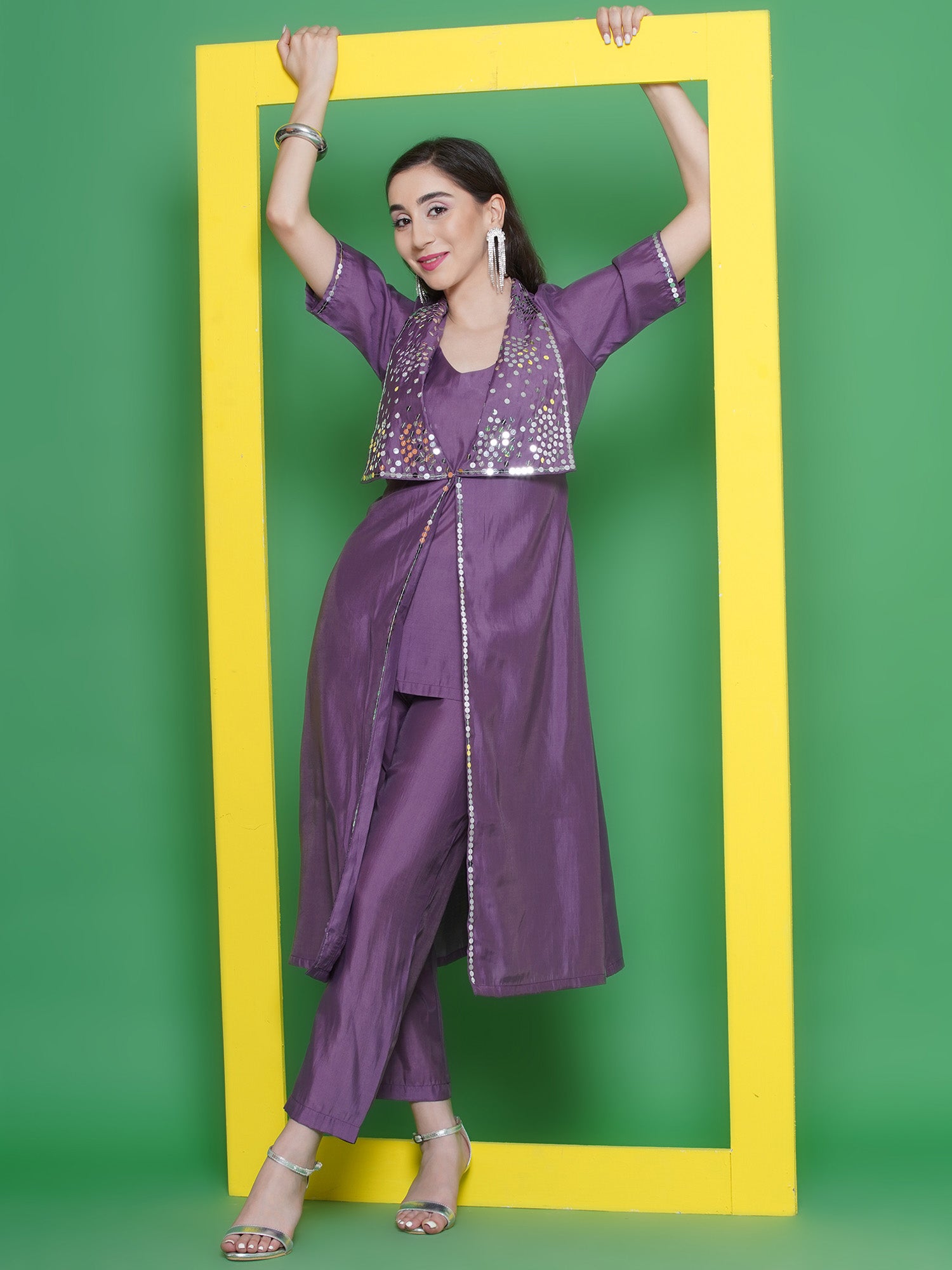 Mauve Muslin set with hand embellished Jacket-WRKS128M