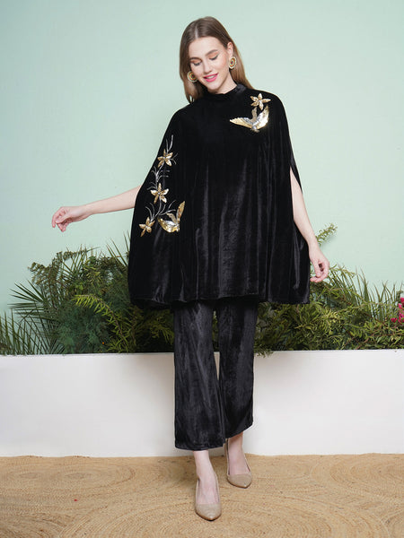 Black Hand Embellished Kaftaan Kurta with Pant-WRKS137