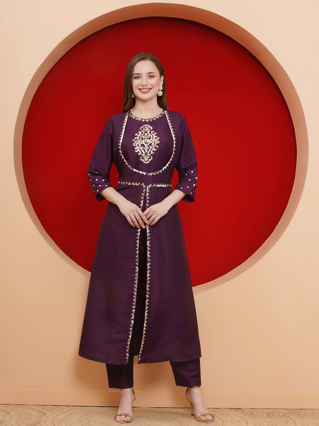 Purple Hand Embellished Kurta Set-WRKS186