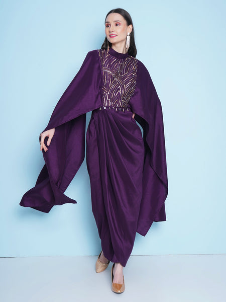 Purple Silk Muslin Hand embllished gown-WRK456