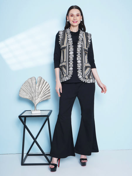 Cotton Lycra Set with Hand Woven Jacket-WRKS153