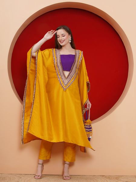 Yellow Kafttan Set with Potli-WRKS187