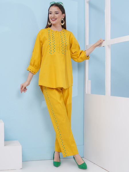Yellow Popline Shirt with Pants-WRKS175