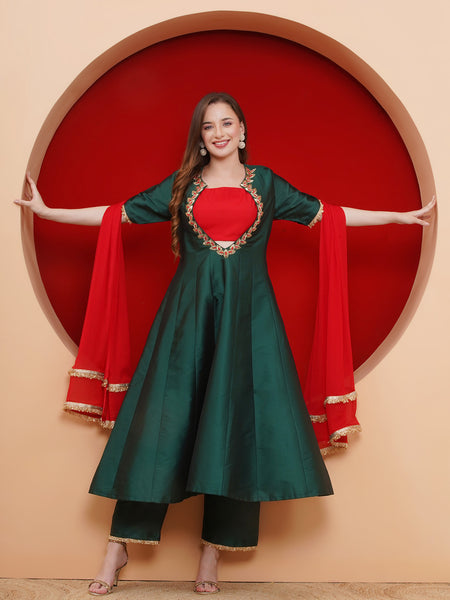 Green Silk blended hand embellished anarkali suit with dupatta-wrks006
