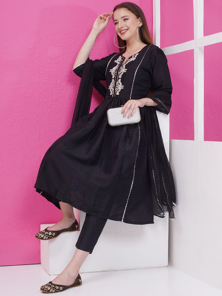 Black Silk Muslin Hand embellished Suit with Dupatta-WRS003
