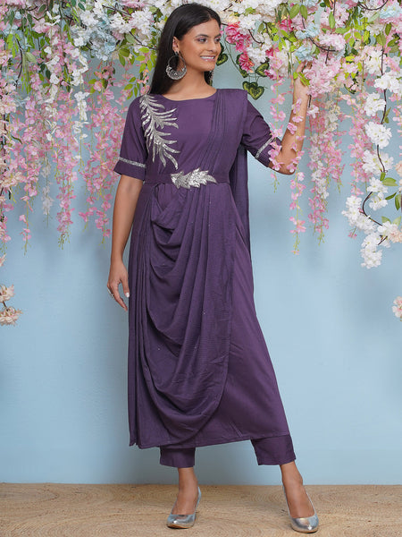 Mauve Drape Kurta with pants-WRKS199