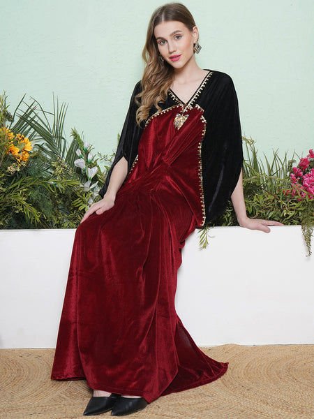 Maroon And Black Hand Embellished Gown-WRK452