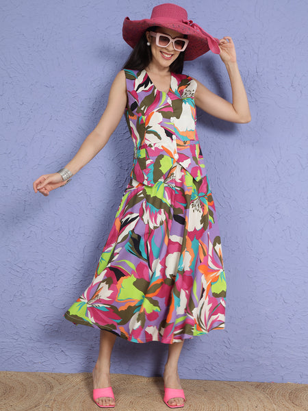 Poplin Printed Skirt & Top Co-ord Set-WRKS271