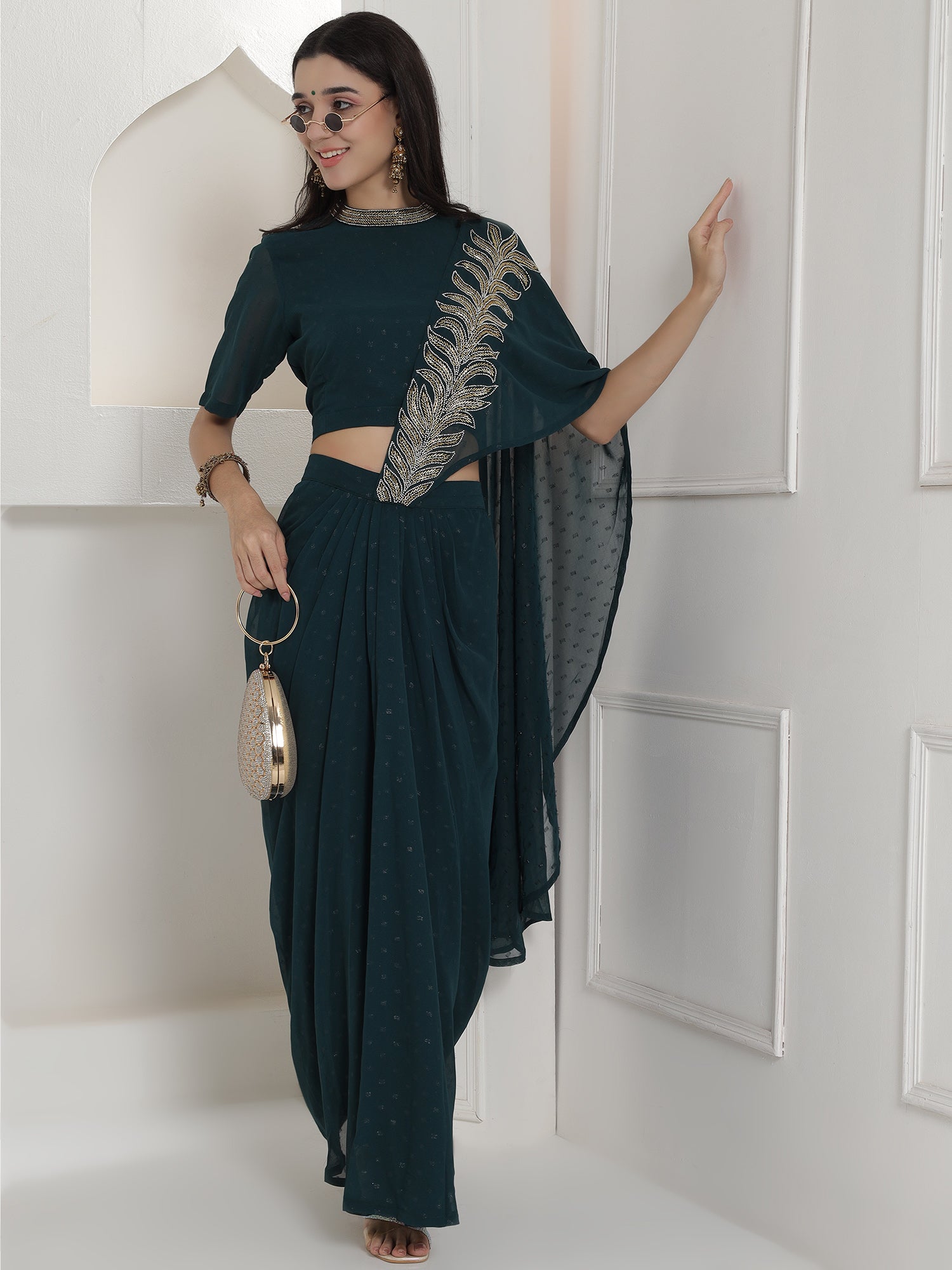 Yamika Teal Drape Set-WRKS252