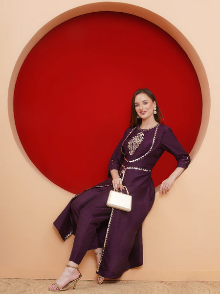 Purple Hand Embellished Kurta Set-WRKS186