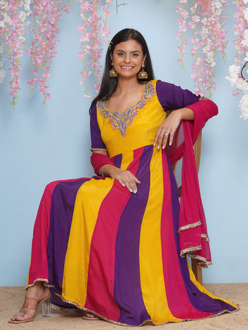Multi Coloured Anrkali Gown with Dupatta-WRK474