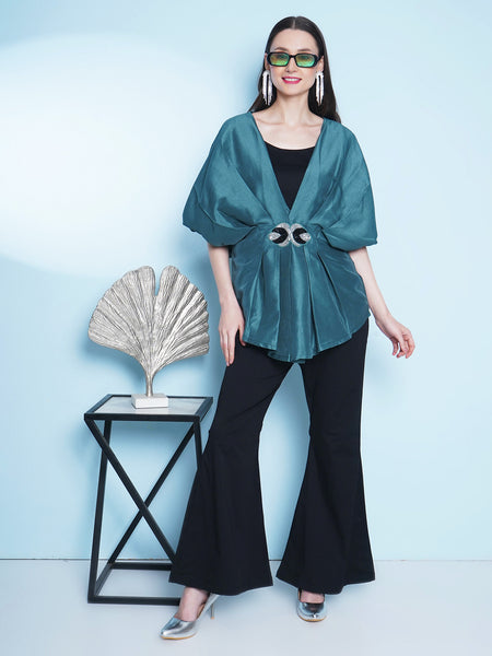 Teal Green hand Embellished 3 Pcs Set -WRKS152