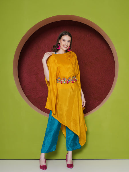 Golden Yellow and Blue Opara Set-WRKS166