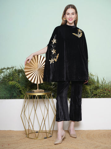 Black Hand Embellished Kaftaan Kurta with Pant-WRKS137